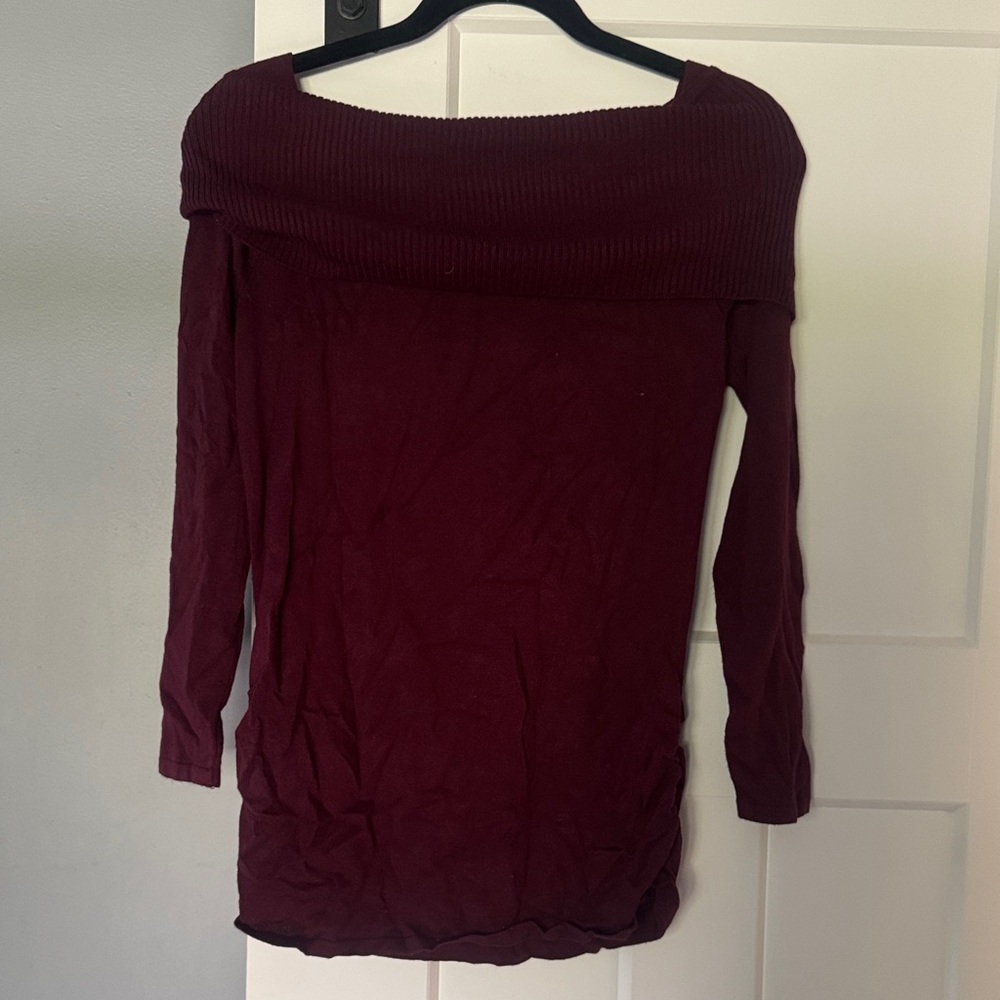Women's Off-Shoulder Burgundy Sweater